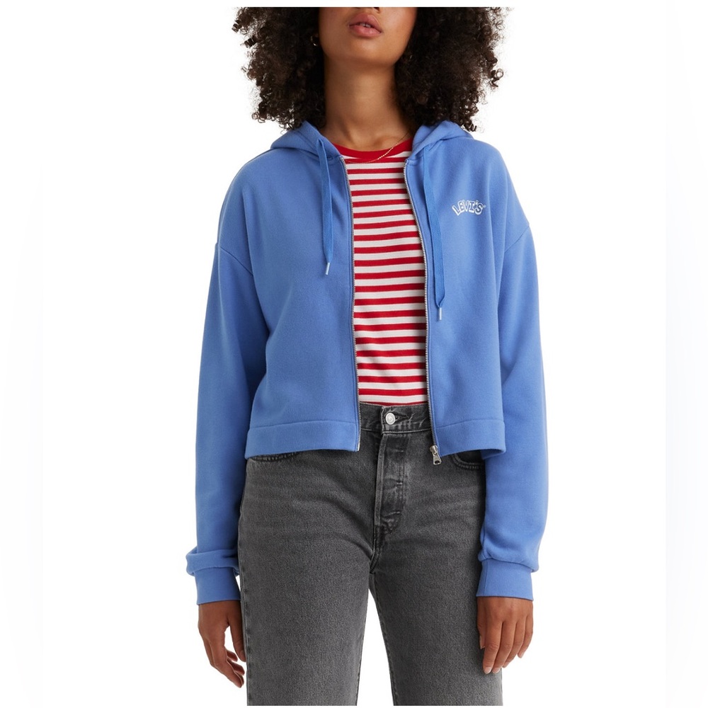Levi’s Logo Zip-Front Hooded Sweatshirt, Blue Yonder, Size Lrg, GUC!